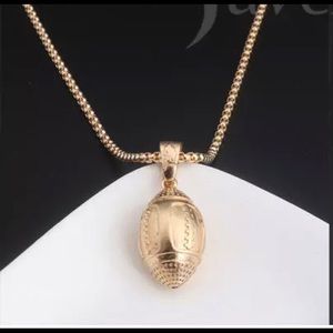Gold Football Sports Athletic Charm Pendant Chain Necklace